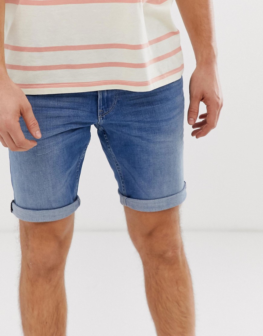 Tom Tailor - Pantaloncini di jeans stone wash-Blu