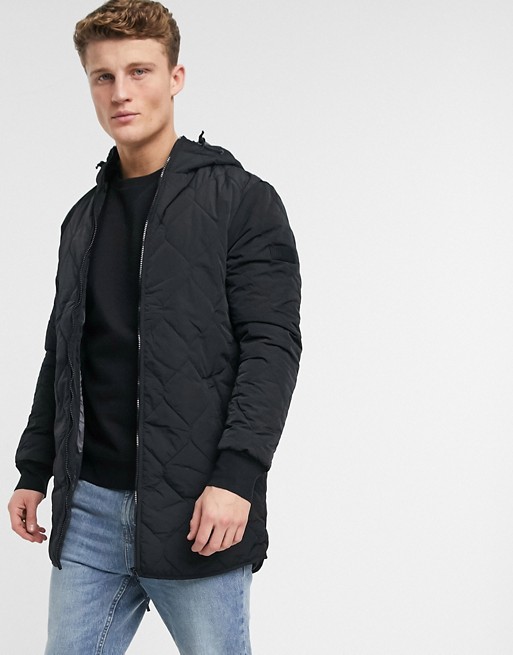 Tom Tailor quilted puffer jacket with hood in black