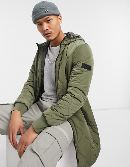 Tom Tailor quilted puffer jacket with hood in khaki