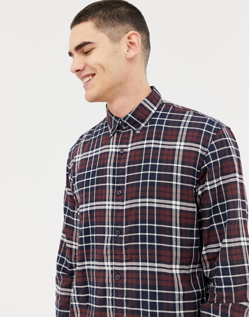 Tom Tailor – Rutig mjuk skjorta med smal passform-Marinblå