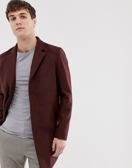 Tom Tailor slim fit burgundy brown wool coat