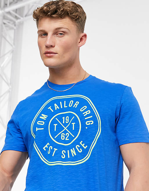 Tom Tailor slub t-shirt with logo design in blue | ASOS