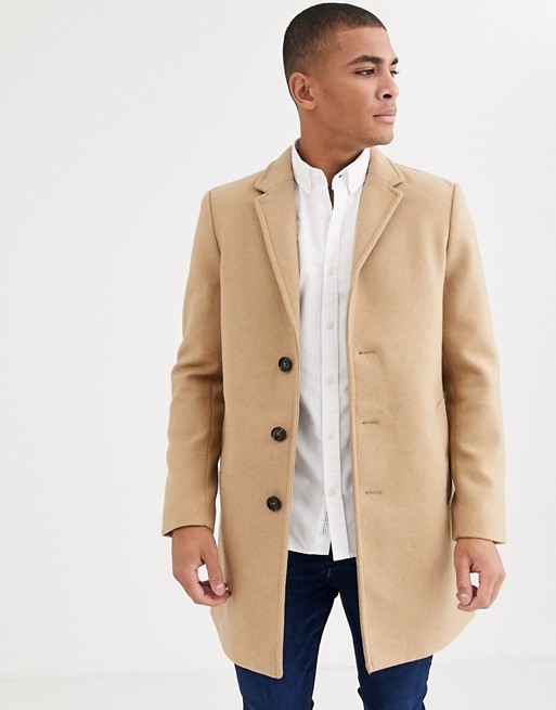 Tom Tailor smart overcoat in wool light camel