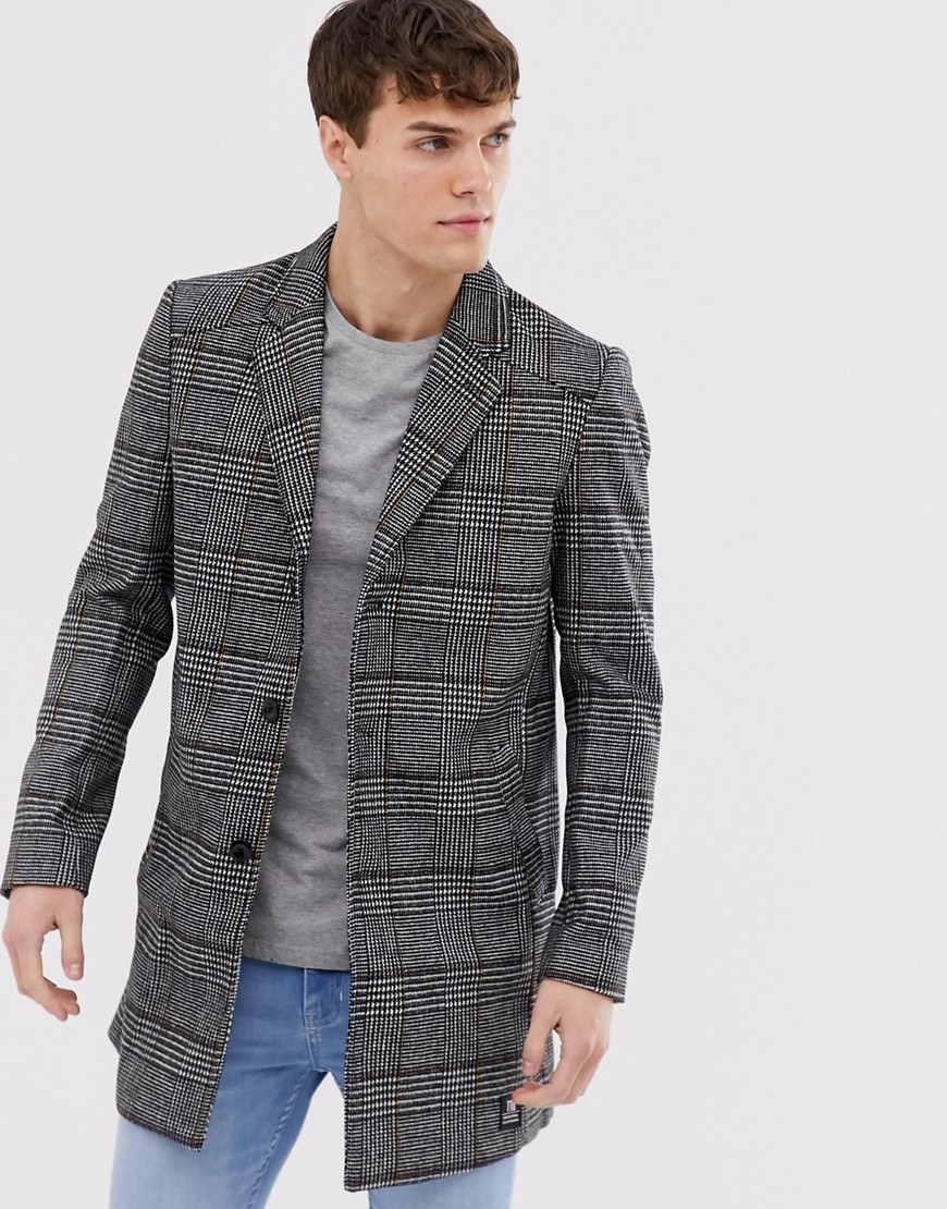 Tom Tailor — Sort uldfrakke med smal pasform og tern-Multifarvet