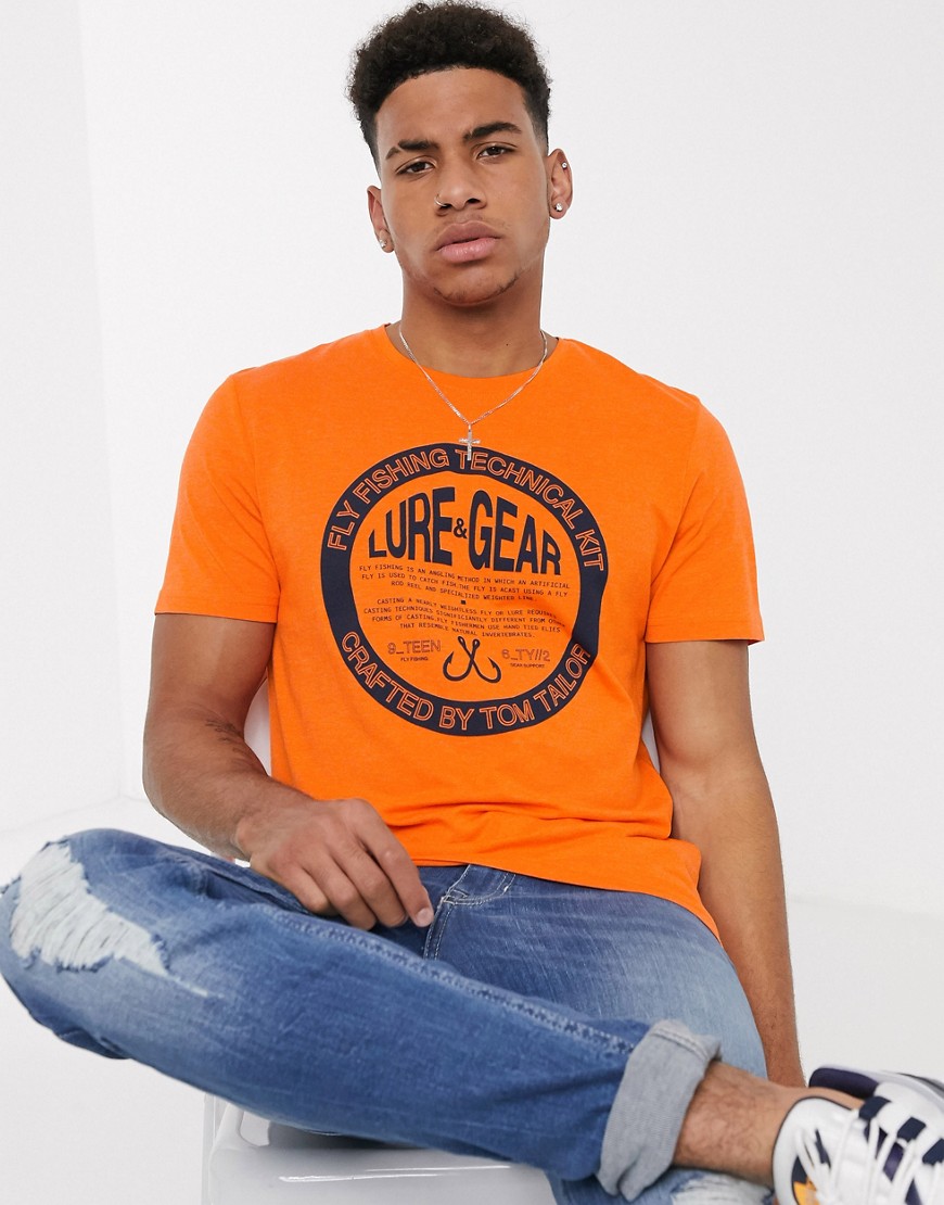 Tom Tailor - T-shirt arancione fluo con stampa