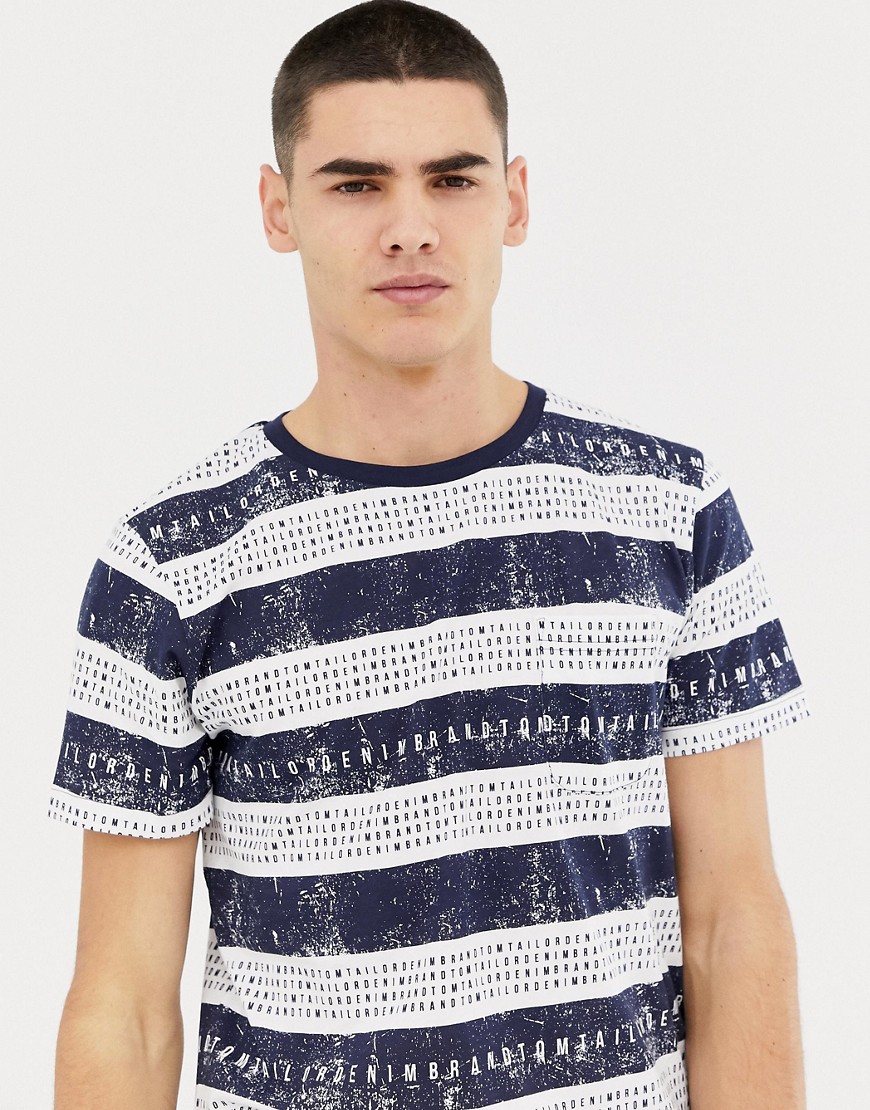 Tom Tailor - T-shirt blu a righe con lettere