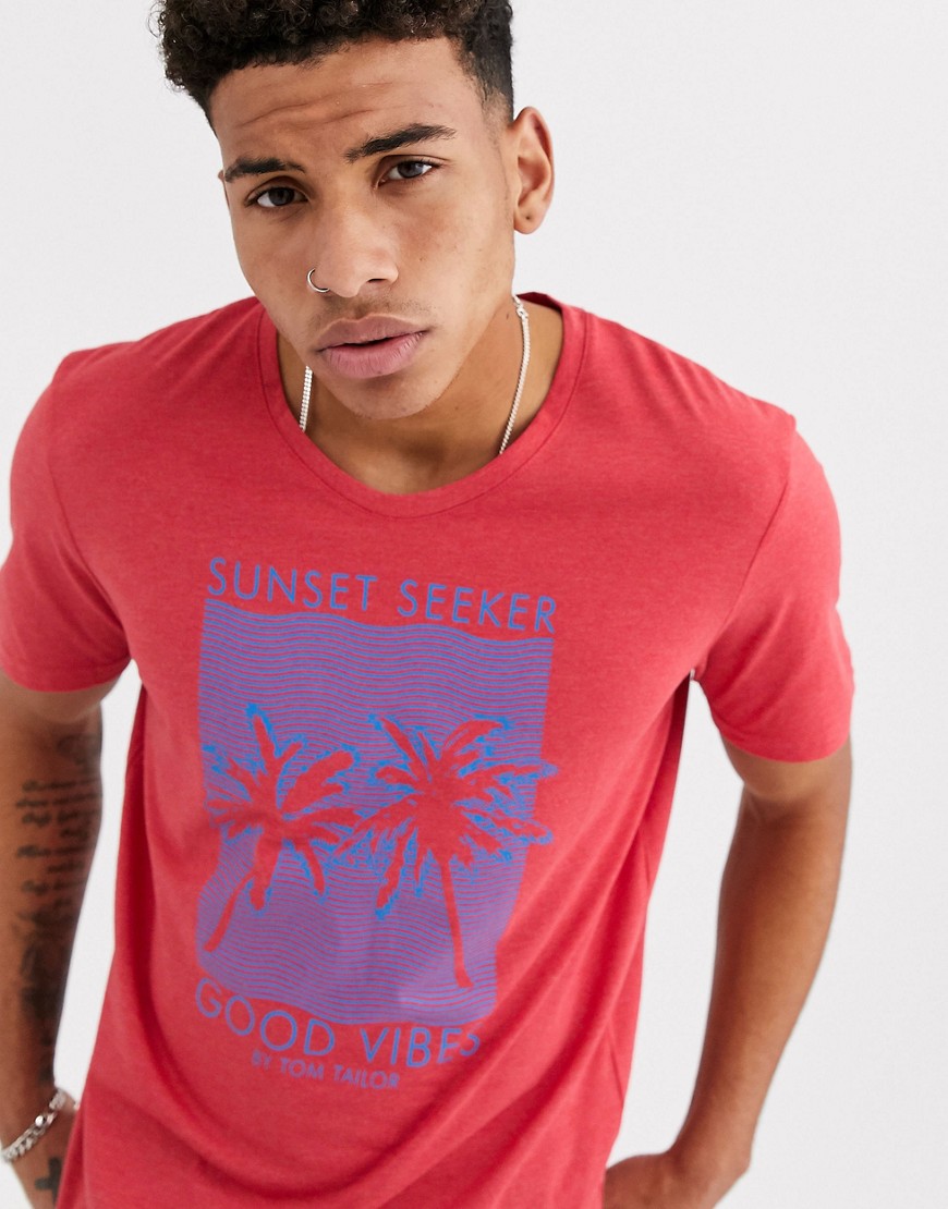 Tom Tailor - T-shirt con stampa tropicale-Rosso