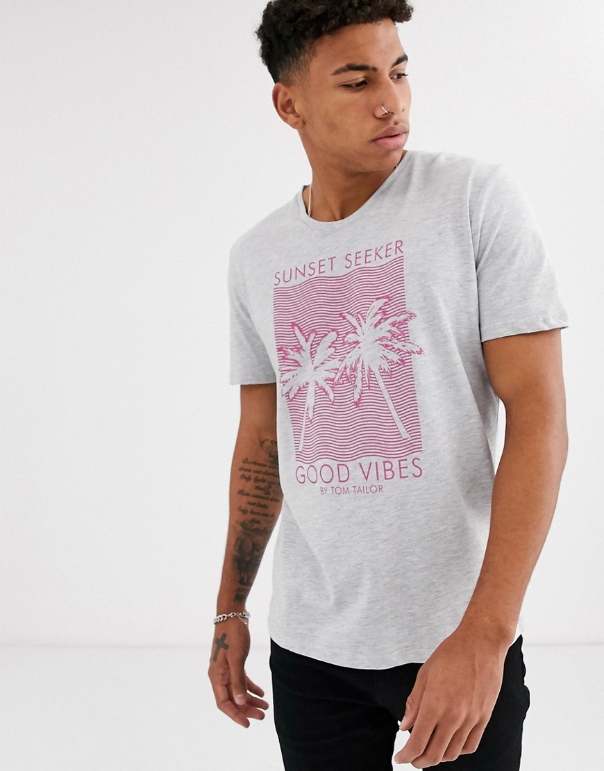 Tom Tailor - T-shirt con stampa tropicale-Grigio