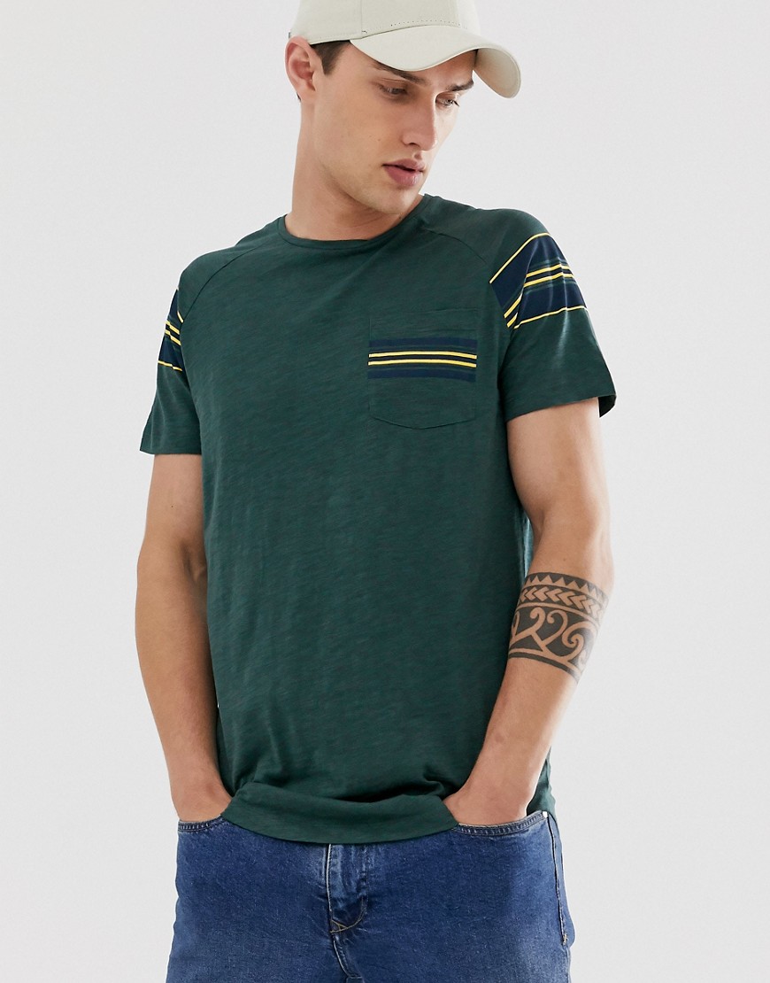 Tom Tailor - T-shirt verde con maniche raglan a righe