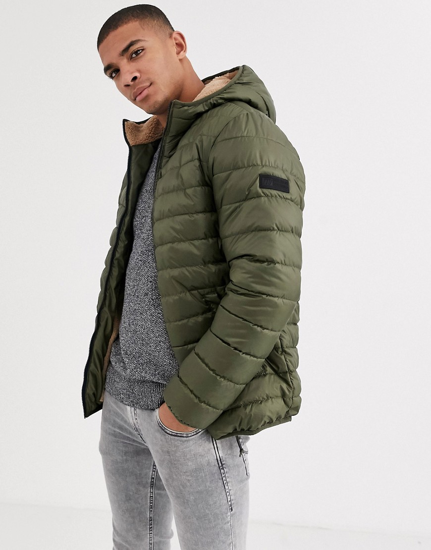Tom Tailor teddy lined puffer in khaki-Green
