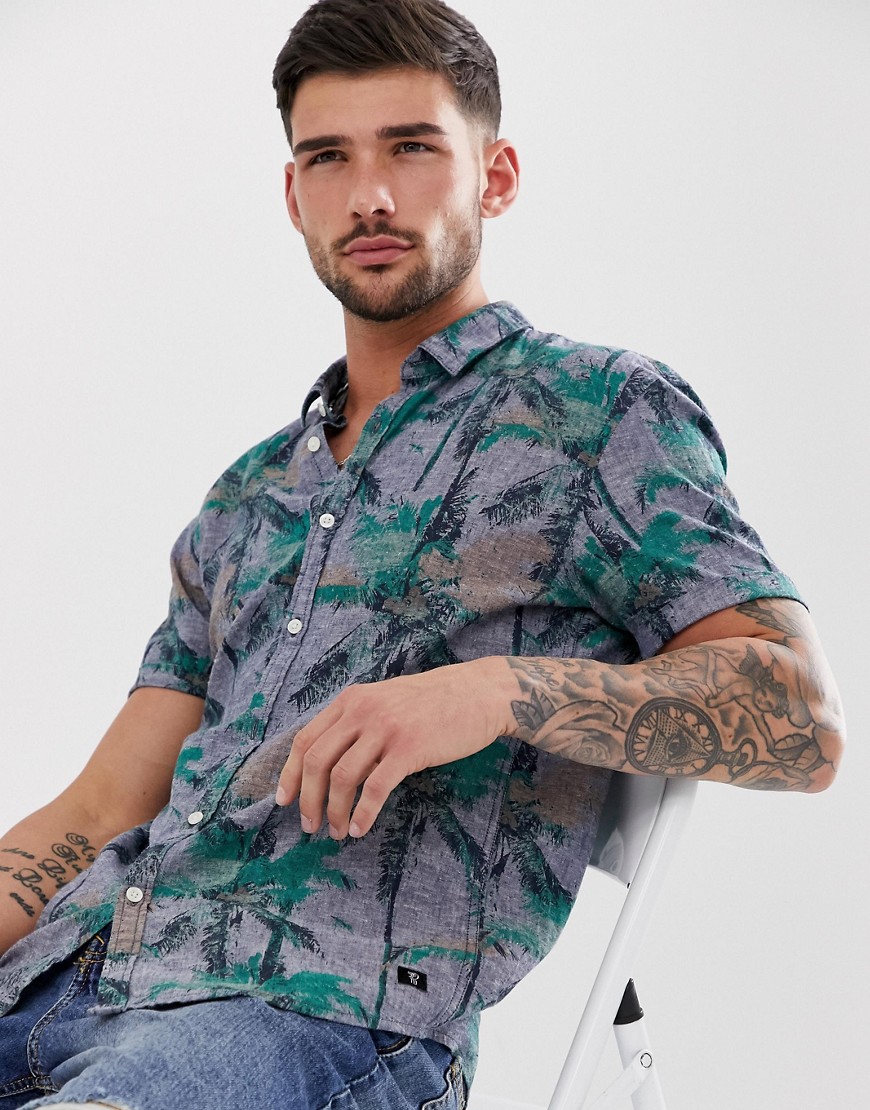 Tom Tailor – Tropisk mönstrad skjorta i linne-Blå