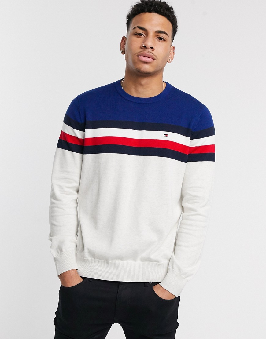 Tommy broome colorblock crew knitted sweater in white