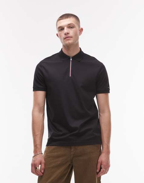 Tommy Hilfiger 1/4 zip polo in black - view 1