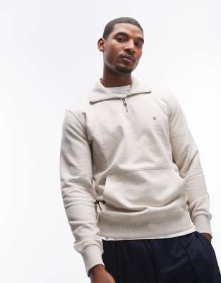 Tommy Hilfiger 1/4 zip sweatshirt in off white