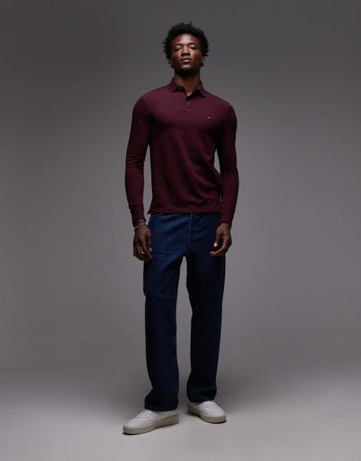 Tommy Hilfiger - 1985 - Bordeaux poloskjorte med lange ærmer i regular fit, 2 af 5
