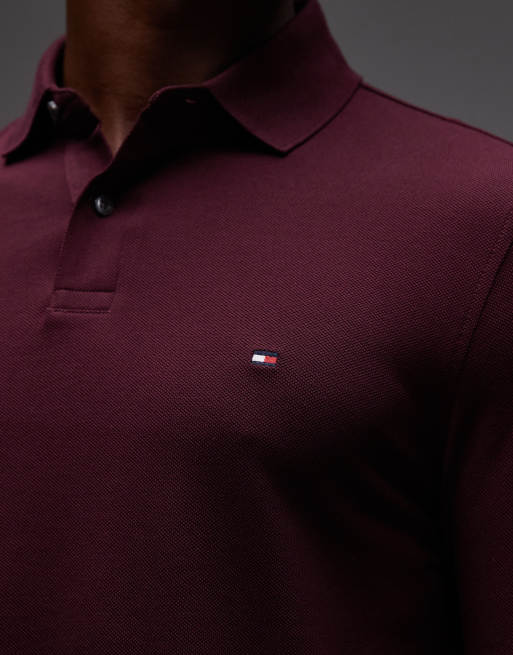 Tommy Hilfiger - 1985 - Bordeaux poloskjorte med lange ærmer i regular fit, 5 af 5