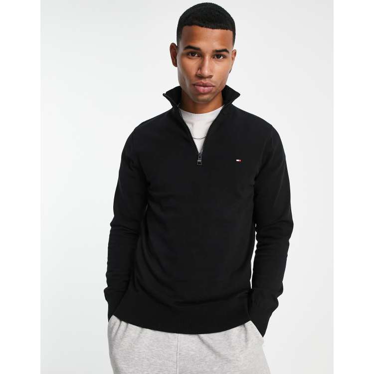 Observation forfremmelse køre Tommy Hilfiger 1985 flag logo half zip cotton knit sweater in black | ASOS