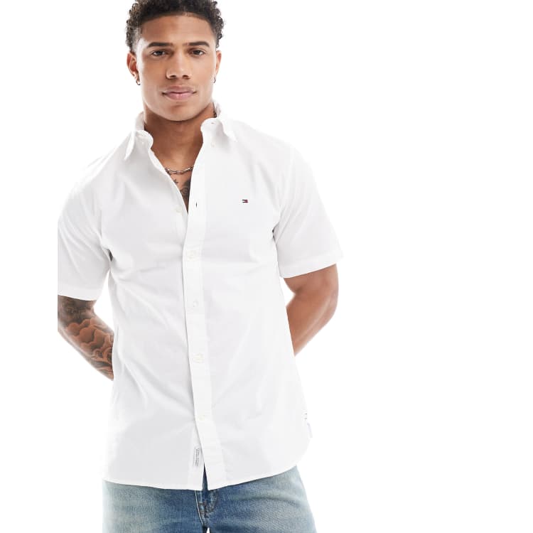 Tommy Hilfiger 1985 flex oxford regular fit short sleeve shirt in 