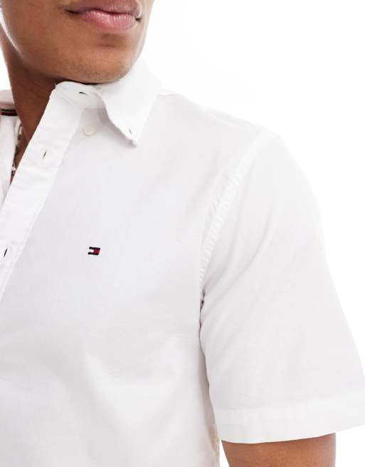 Tommy Hilfiger 1985 flex oxford regular fit short sleeve shirt in white