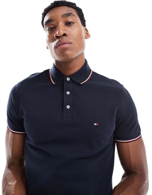 Tommy Hilfiger – 1985 – Granatowa koszulka polo o dopasowanym kroju z lamówką