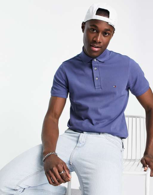 | Tommy fit icon logo blue slim shirt 1985 in pique dark polo ASOS Hilfiger