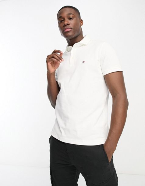 Tommy Hilfiger 1985 icon logo slim fit pique polo shirt in white