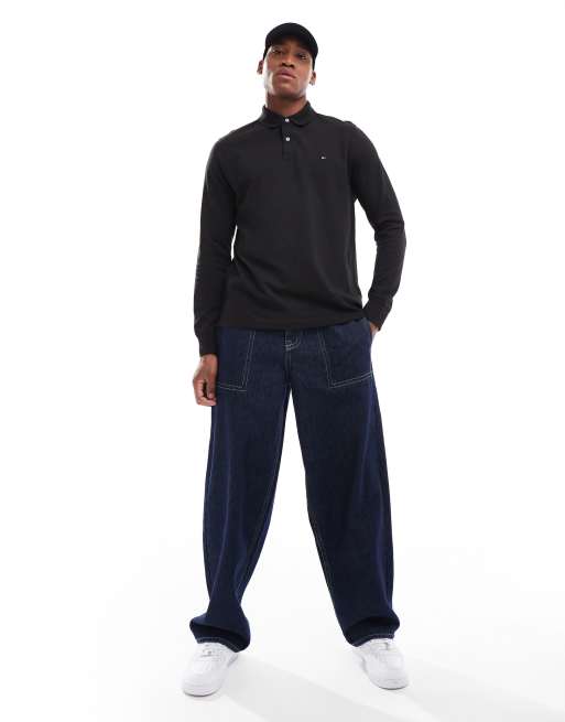 Tommy Hilfiger – 1985 – Langärmliges Polohemd in Schwarz mit normalem Schnitt, 3 von 4