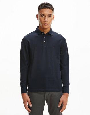 Tommy Hilfiger flag logo 1985 slim fit long sleeve pique polo in navy - ASOS Price Checker
