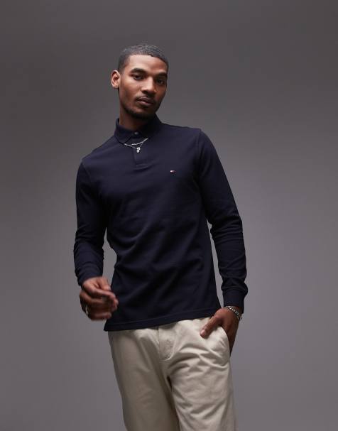 Tommy Hilfiger – 1985 – Regulär geschnittenes, langärmliges Polohemd in Marineblau - view 1