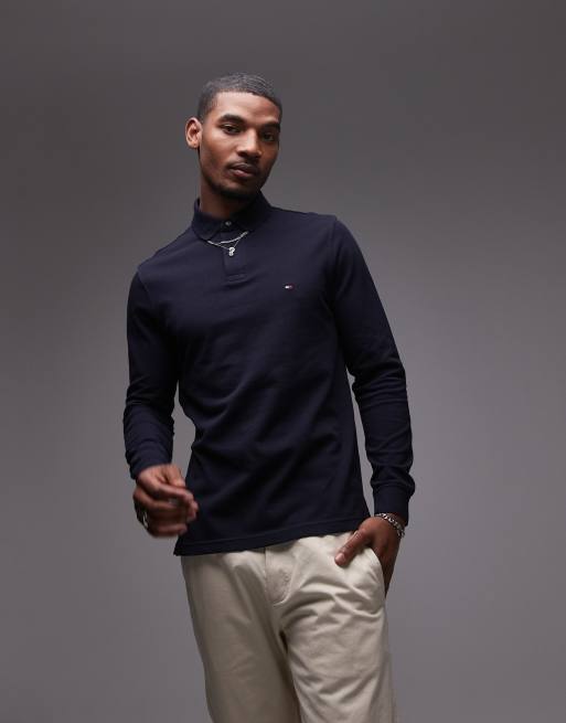 Tommy Hilfiger – 1985 – Regulär geschnittenes, langärmliges Polohemd in Marineblau, 2 von 5
