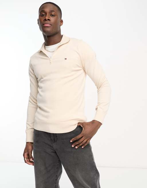 Tommy Hilfiger – 1985 – Strickpullover in Beige mit Flaggen-Logo und kurzem Reißverschluss, 2 von 4