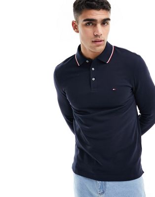 Tommy Hilfiger 1985 tipped slim long sleeve polo shirt in black | ASOS
