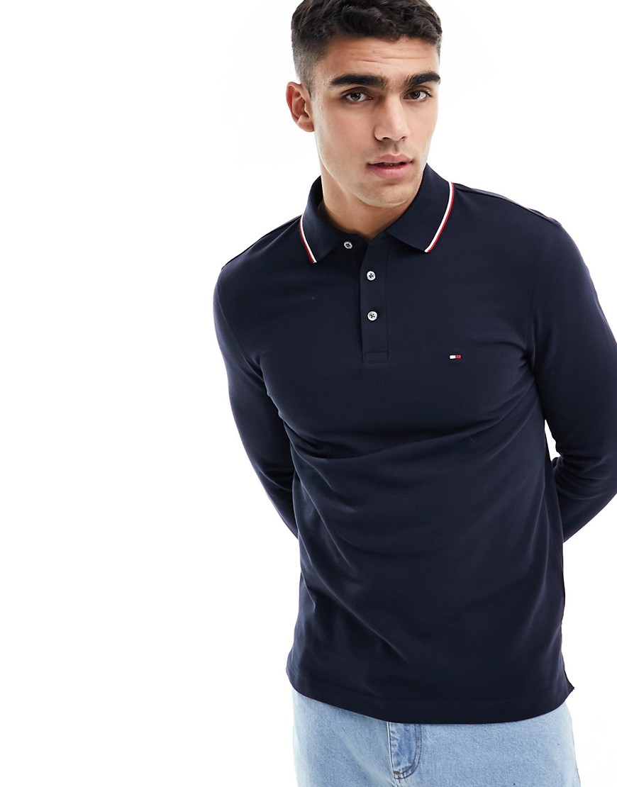 Tommy Hilfiger 1985 tipped slim long sleeve polo shirt in black