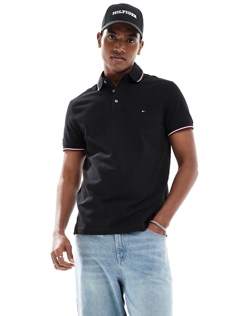 Shop Tommy Hilfiger 1985 Tipped Slim Polo Shirt In Black