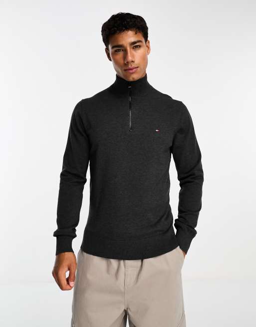 Tommy hilfiger zipped mock neck clearance jumper