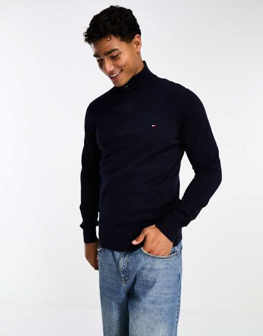 Tommy hilfiger zipped mock cheap neck jumper