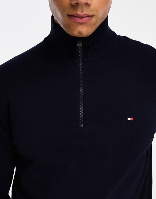 Tommy Hilfiger Tommy Logo Mock Neck Quarter Zip Jumper, Desert Sky