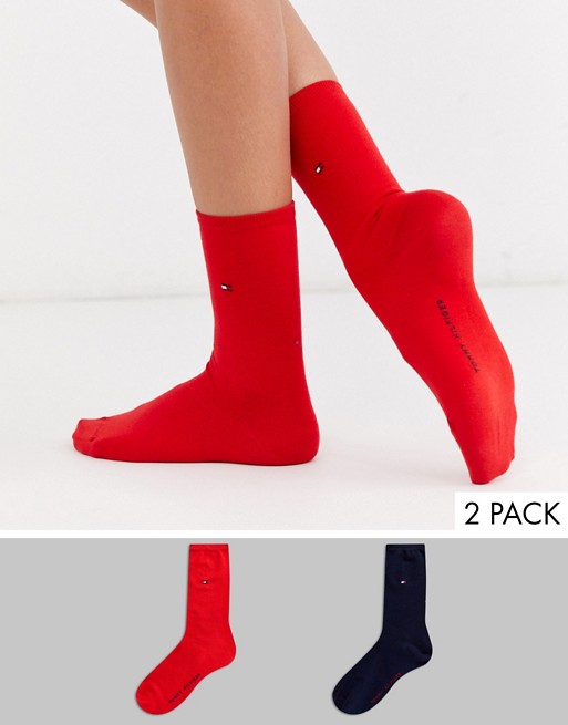 Tommy Hilfiger 2 pack casual sock with logo in red and navy