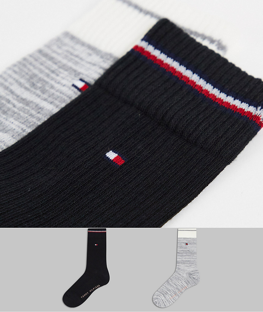 Tommy Hilfiger 2 pack contrast rib crew sock in blue
