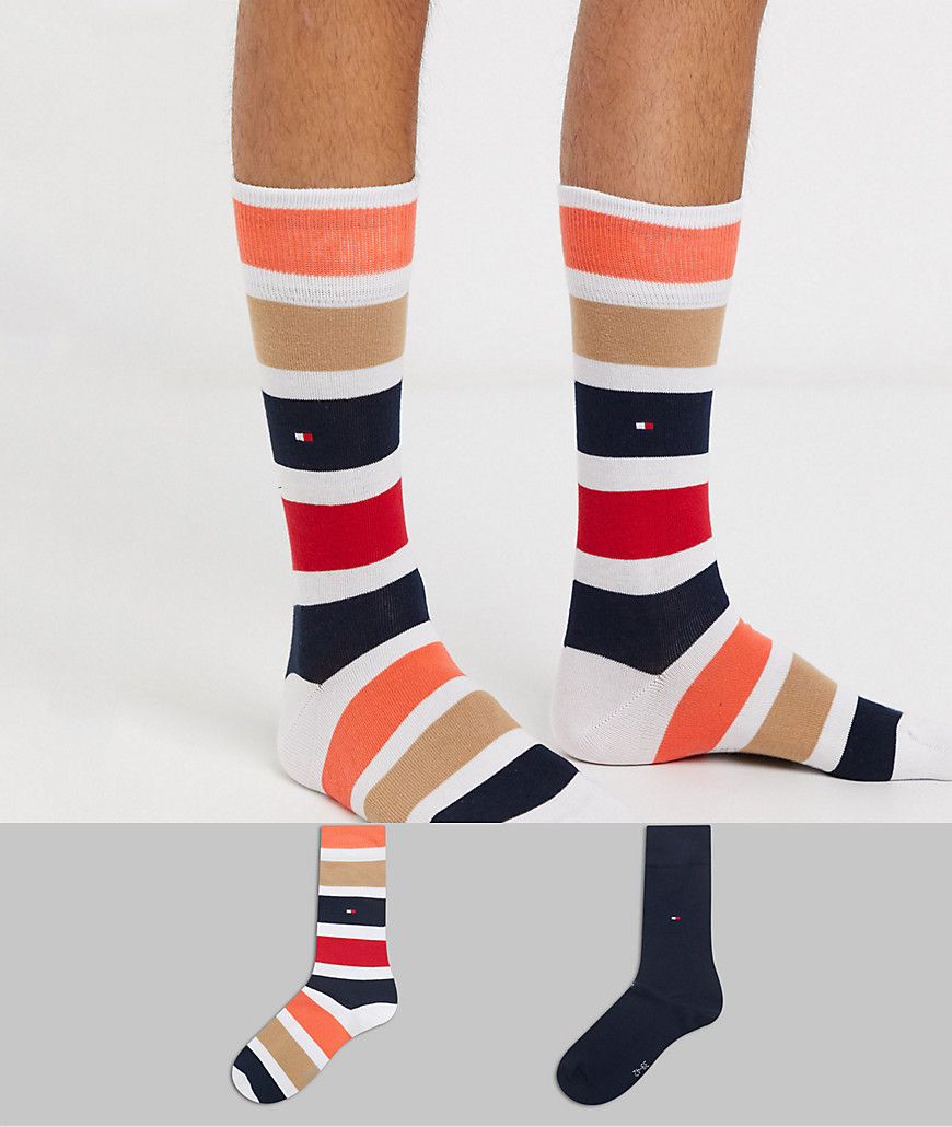 Tommy Hilfiger 2 pack crew colour block stripe socks-Multi