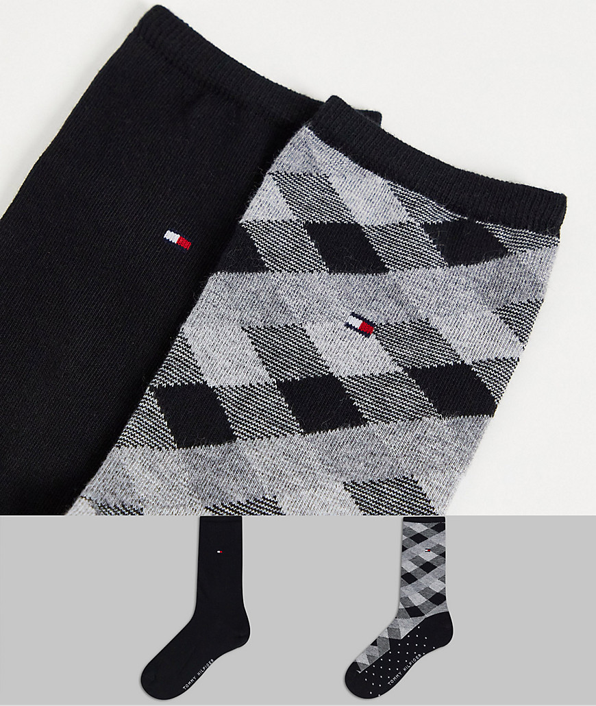 Tommy Hilfiger 2 pack crew sock in check and black