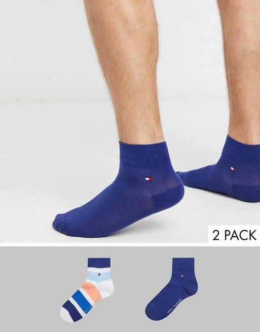 Tommy Hilfiger 2 pack quarter length colour block stripe socks