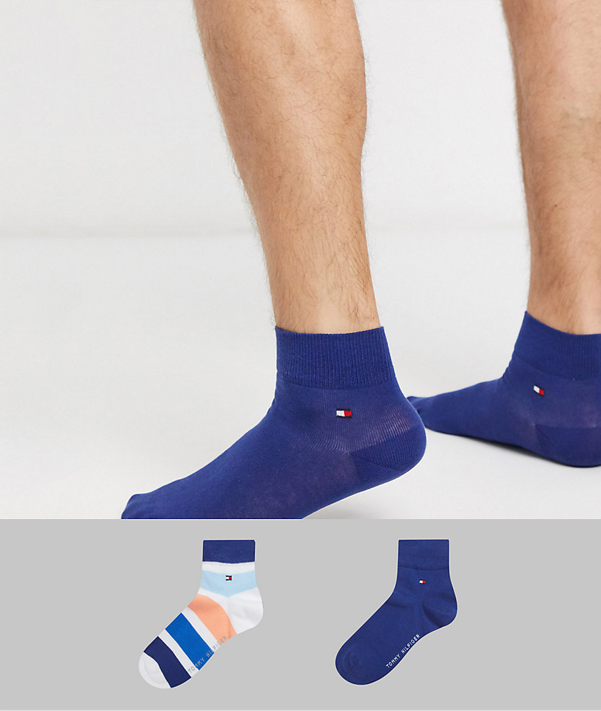 Tommy Hilfiger 2 pack quarter length colour block stripe socks-Multi