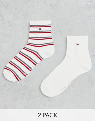 Tommy Hilfiger 2 pack short socks in white and stripe