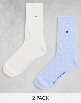 Tommy Hilfiger 2 pack socks in blue polka dot and cream