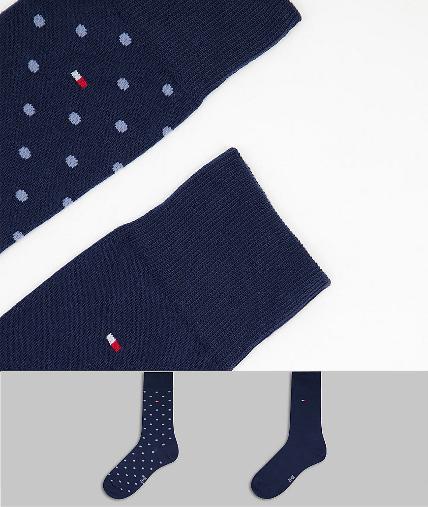 Tommy Hilfiger 2 pack socks in dot and plain navy