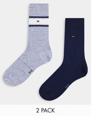 Tommy Hilfiger 2 pack socks with flag logo in grey/navy