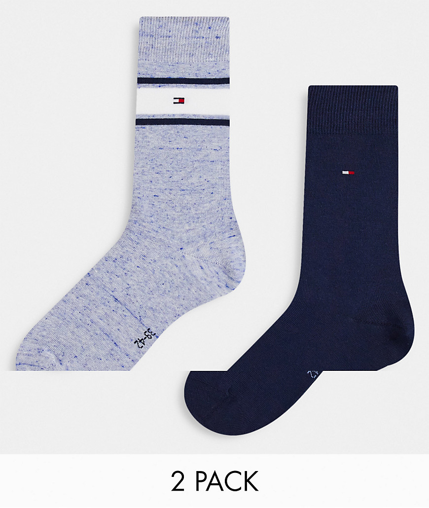 tommy hilfiger 2 pack socks with flag logo in grey/navy-multi