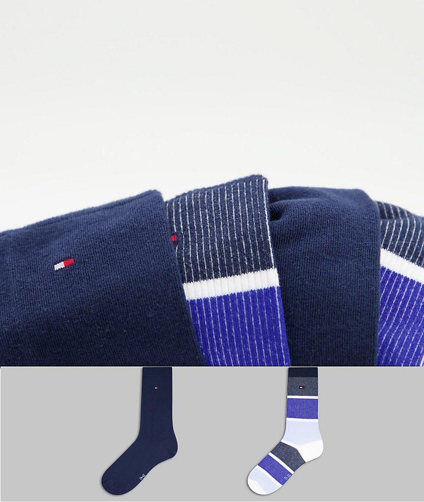 Tommy Hilfiger 2 pack stripe and plain socks in grey stripe and navy