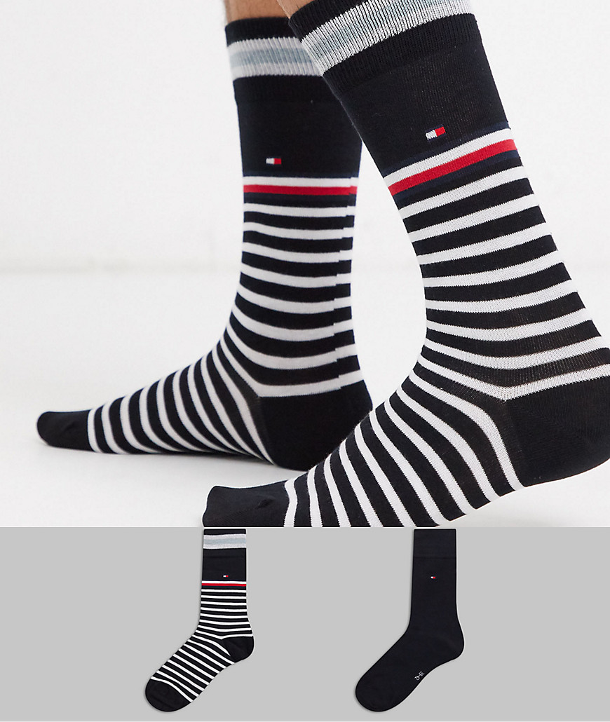 Tommy Hilfiger 2 pack stripe socks in black